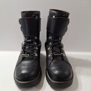 Harley Davidson Moto Biker Grunge Black Leather Motorcycle Boots Size 8.5